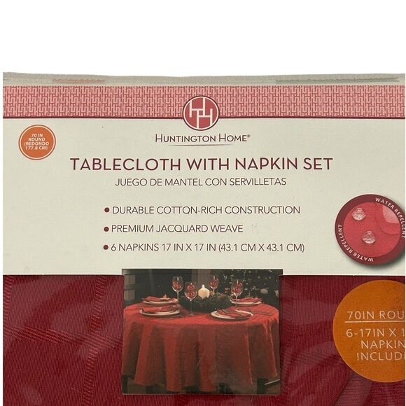 Huntington Home 70" Round Tablecloth & Napkin Set Burgundy Red Jacquard NIP - Picture 6 of 6